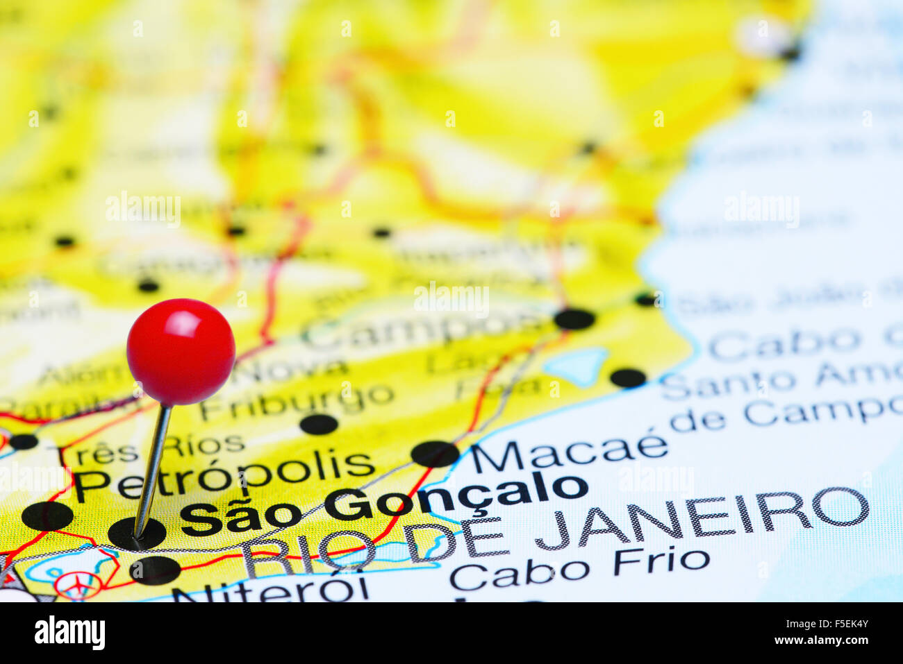 Sao Goncalo pinned on a map of Brazil Stock Photo