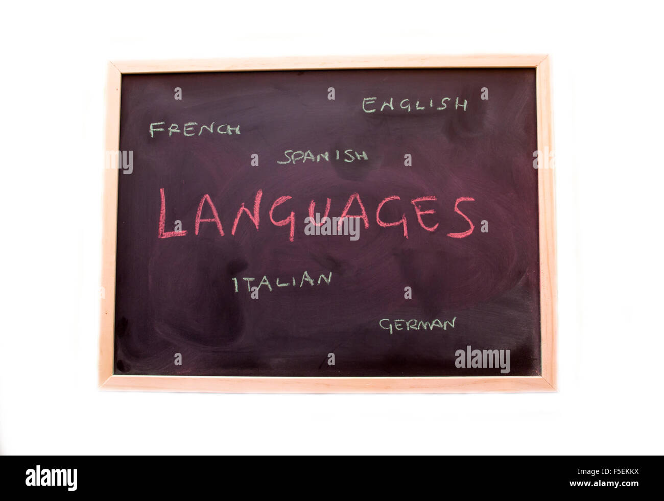 Blackboard with language lesson on white background Stock Photo Alamy