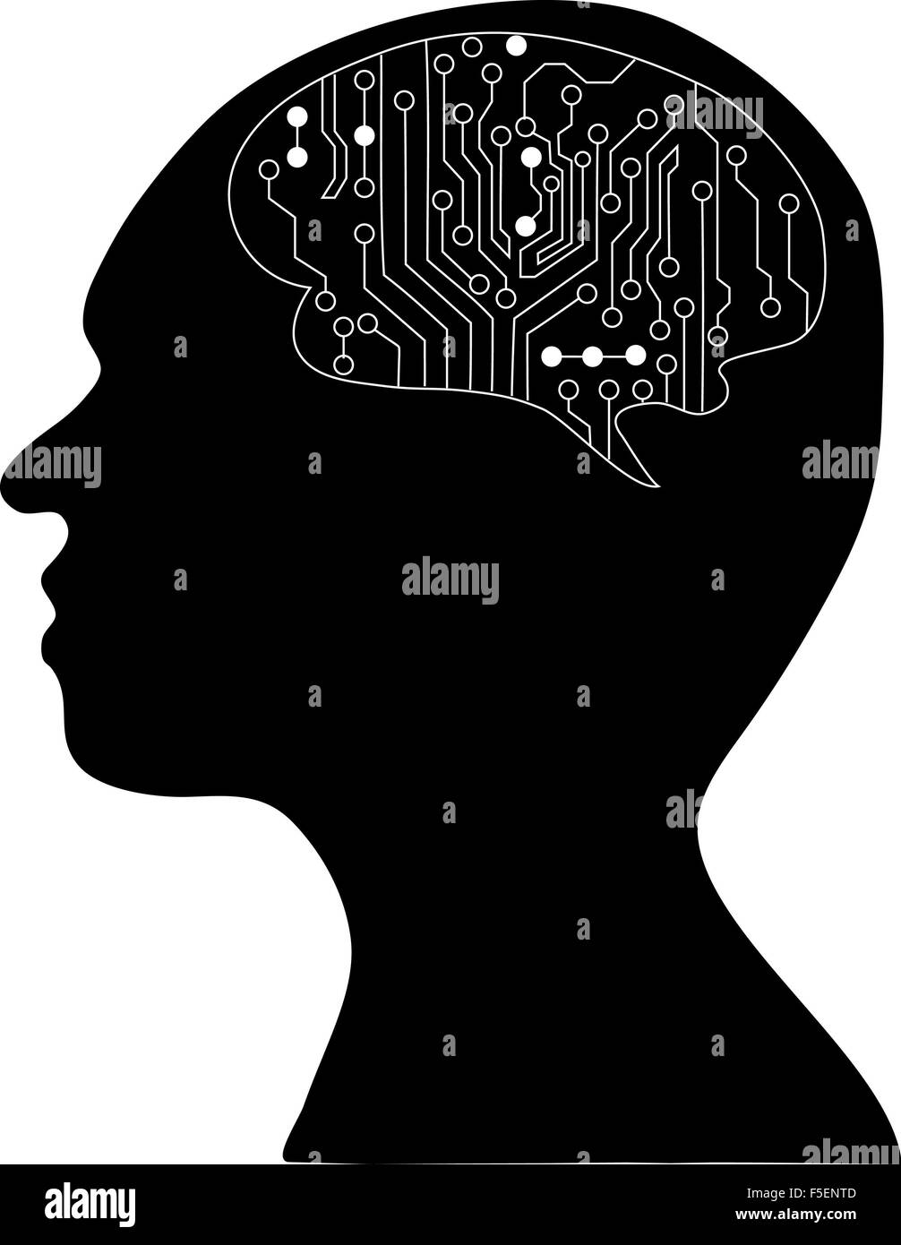 Technological brains . Vector eps10.silhouette of the head and  brain. process of human thinking. The concept of intelligence. P Stock Photo