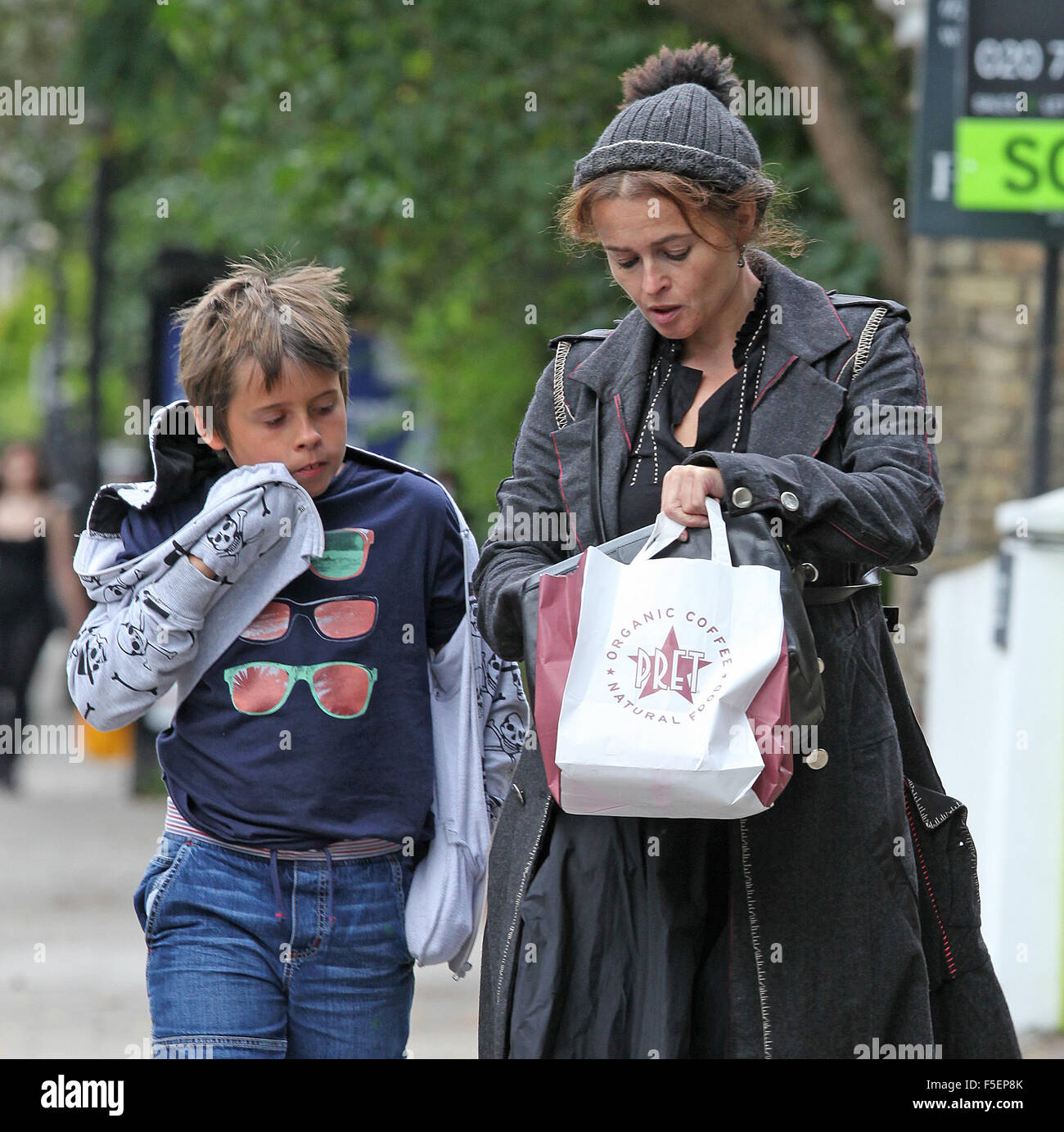 Helena Bonham Carter out and about in London with son Billy Burton  Featuring: Helena Bonham Carter, Billy Raymond Burton Where: London, United  Kingdom When: 02 Sep 2015 Stock Photo - Alamy