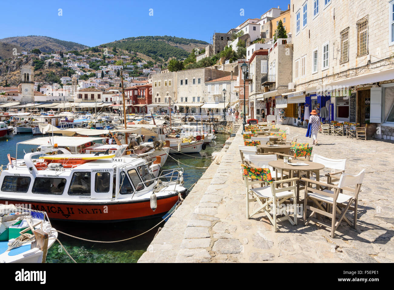 Boat lined Hydra's waterfront, Hydra Island, Greece Stock Photo Alamy