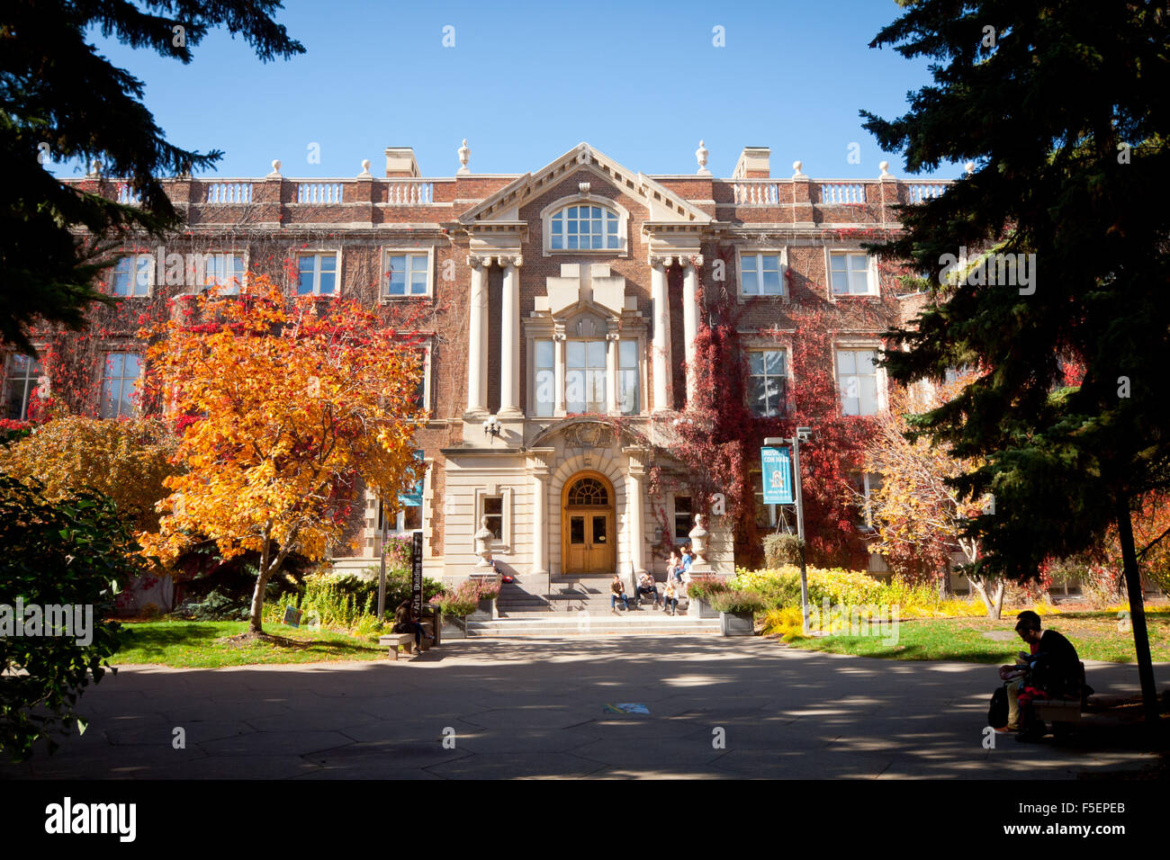 A wide angle, exterior view of the Old Arts Building at the University of Alberta in Edmonton, Alberta, Canada. Stock Photo