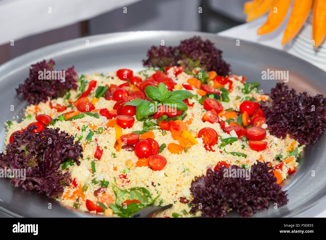 party outdoors, tasty appetizer, Cous cous with vegetables Stock Photo