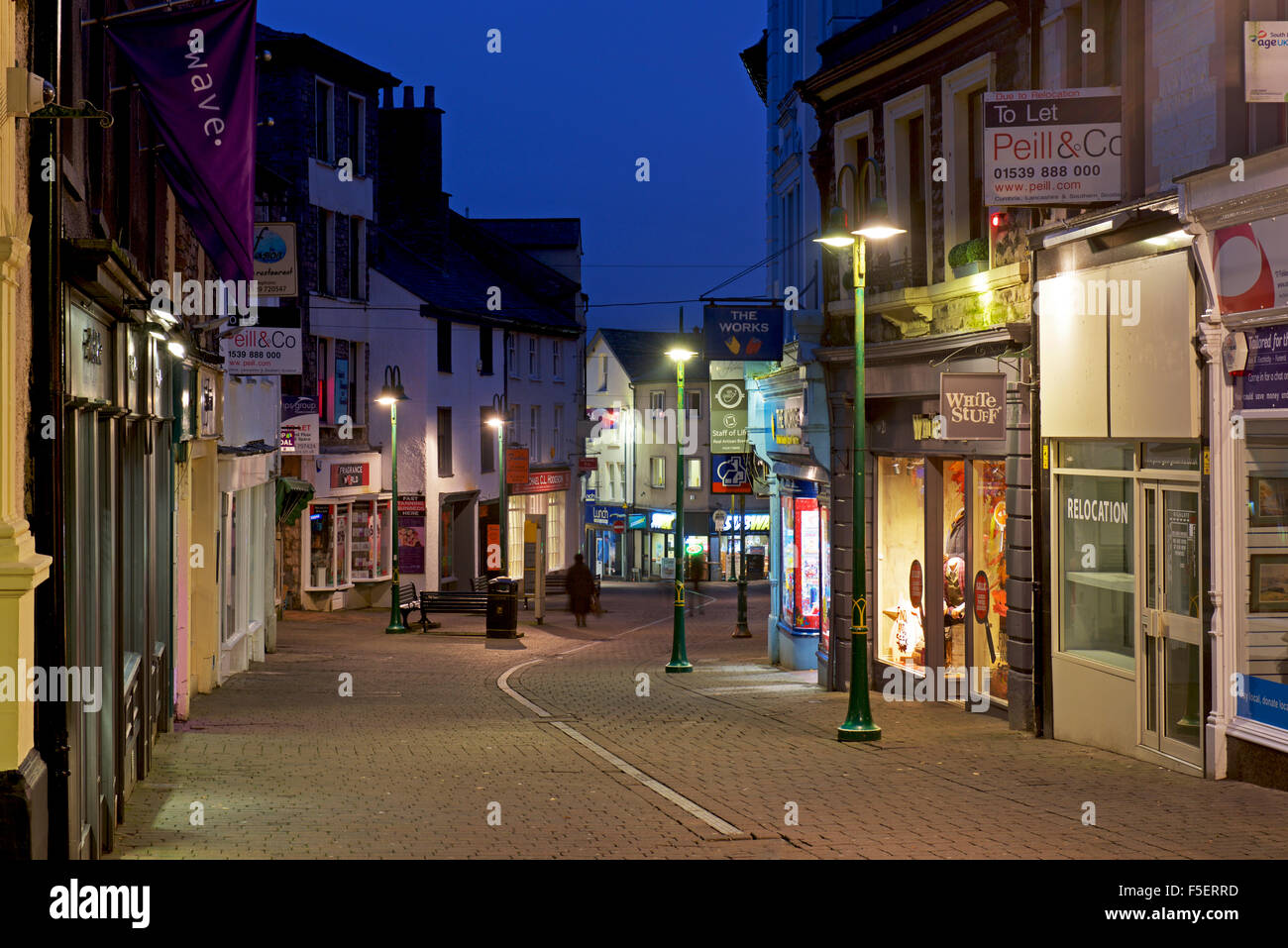 Finkle Street at night, Kendal, Cumbria, England UK Stock Photo