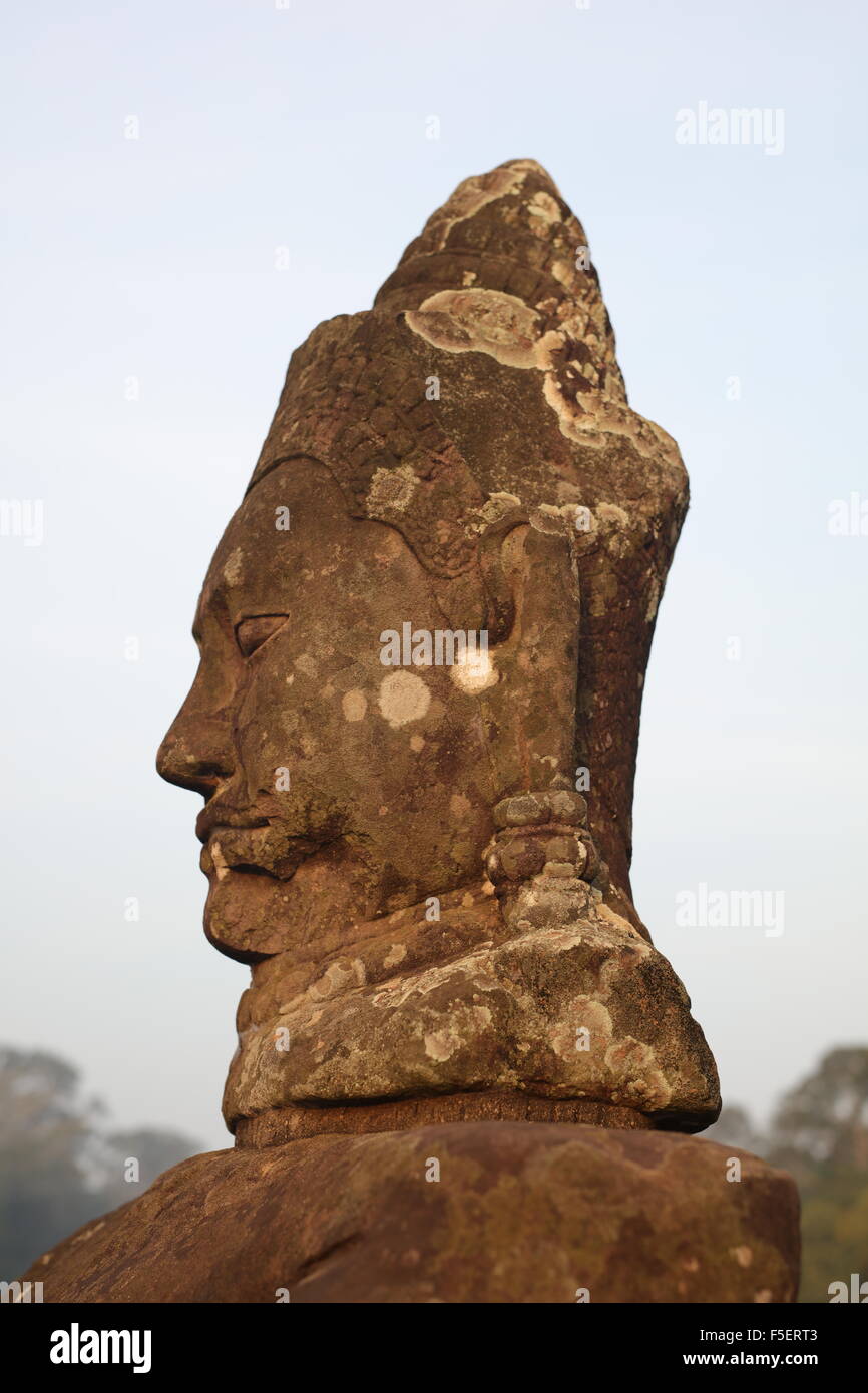 Portraits of stone statues in Angkor Wat Stock Photo