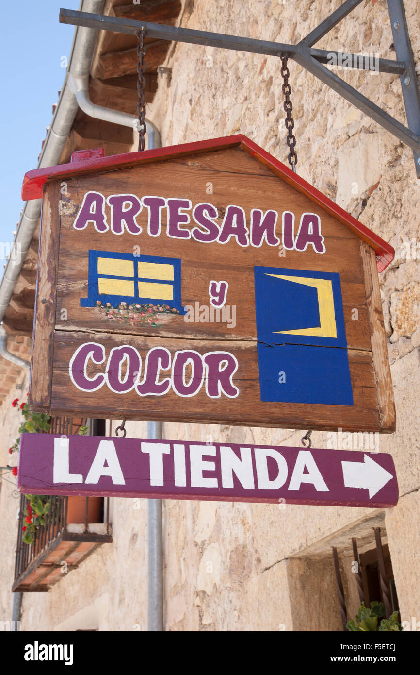 Craft Shop Sign, Pedraza; Segovia; Spain Stock Photo