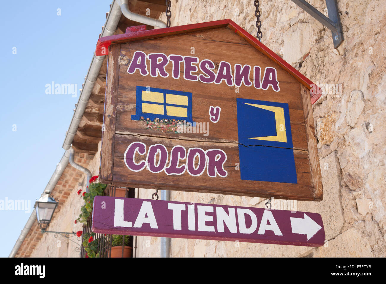 Craft Shop Sign, Pedraza; Segovia; Spain Stock Photo