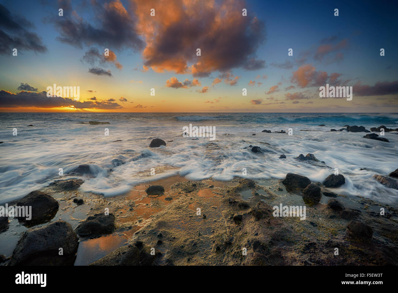 sunrise from Sandy Beach, Oahu, Hawaii Stock Photo