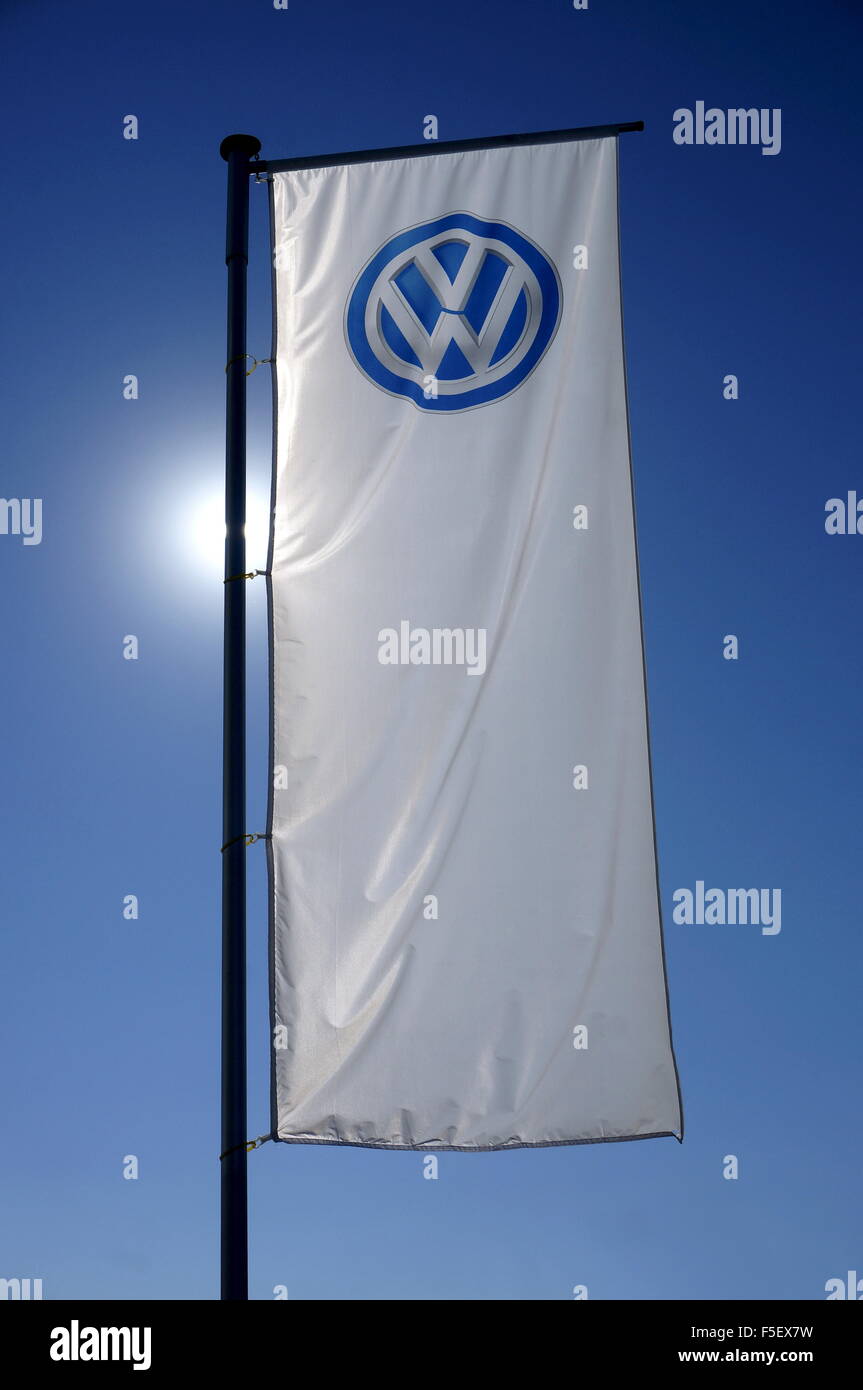 The Volkswagen Logo in Wolfsburg, Germany, 01 October 2015. Photo: S. Steinach - NO WIRE SERVICE - Stock Photo