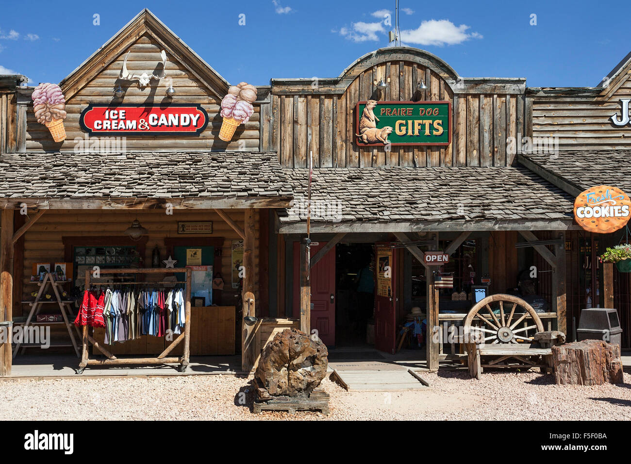 Souvenir shops, stores, cowboy film building replicas, Bryce Canyon City, Utah, United States Stock Photo