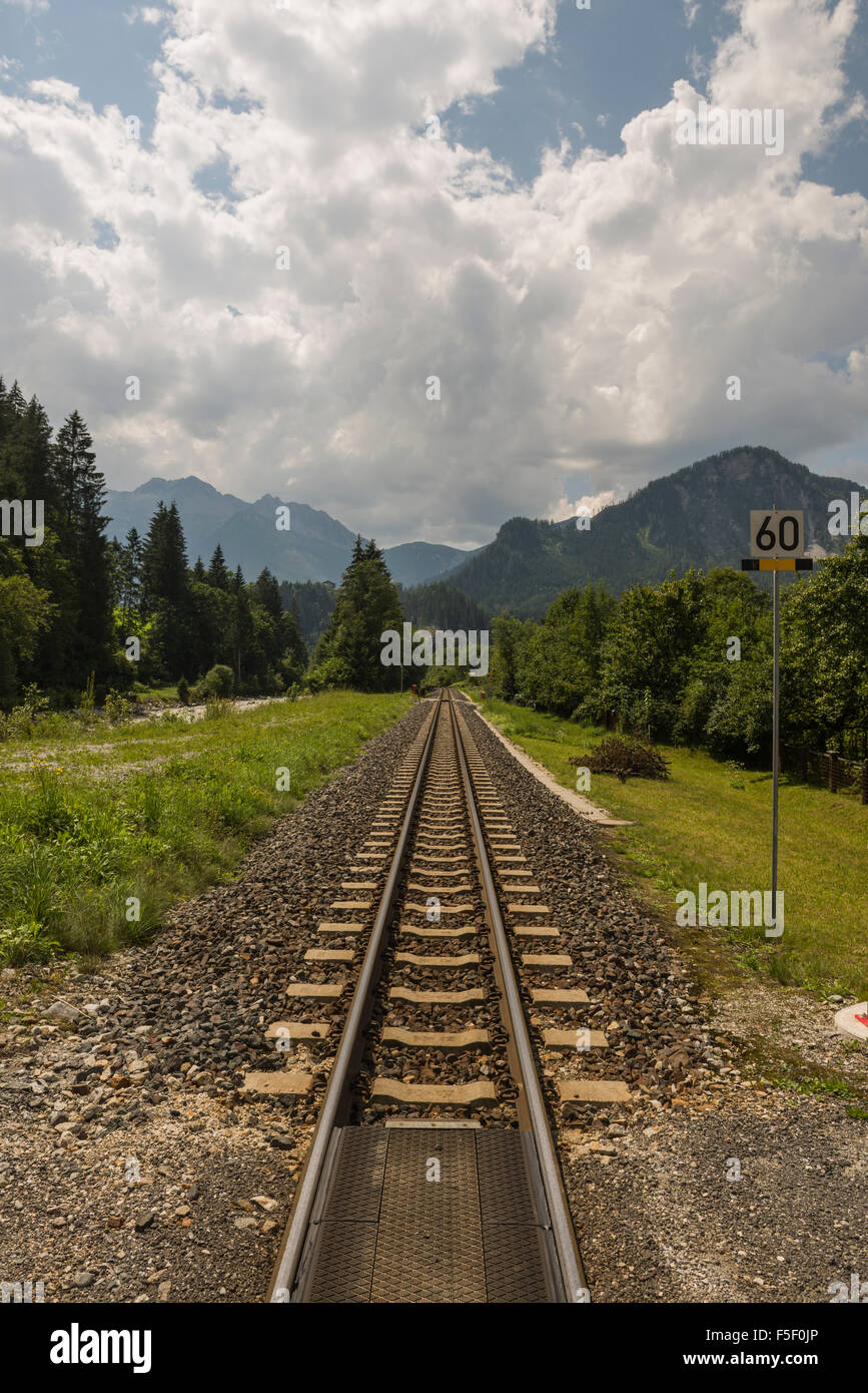 Looking down the train lines of an Austrian railway line Stock Photo ...