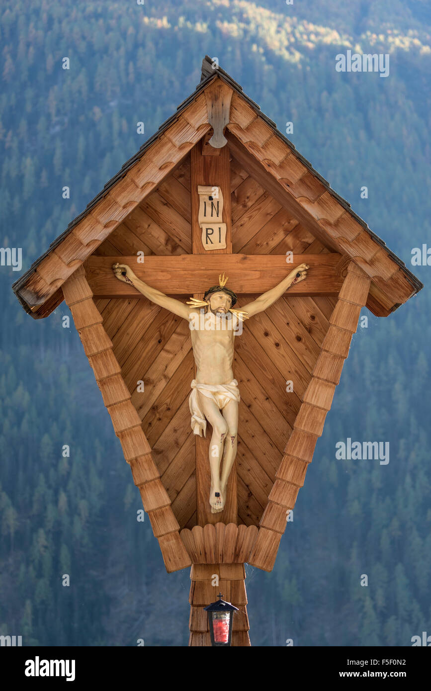 Wayside cross, crucifix, Prägraten am Großvenediger, Virgental, East Tyrol, Austria Stock Photo