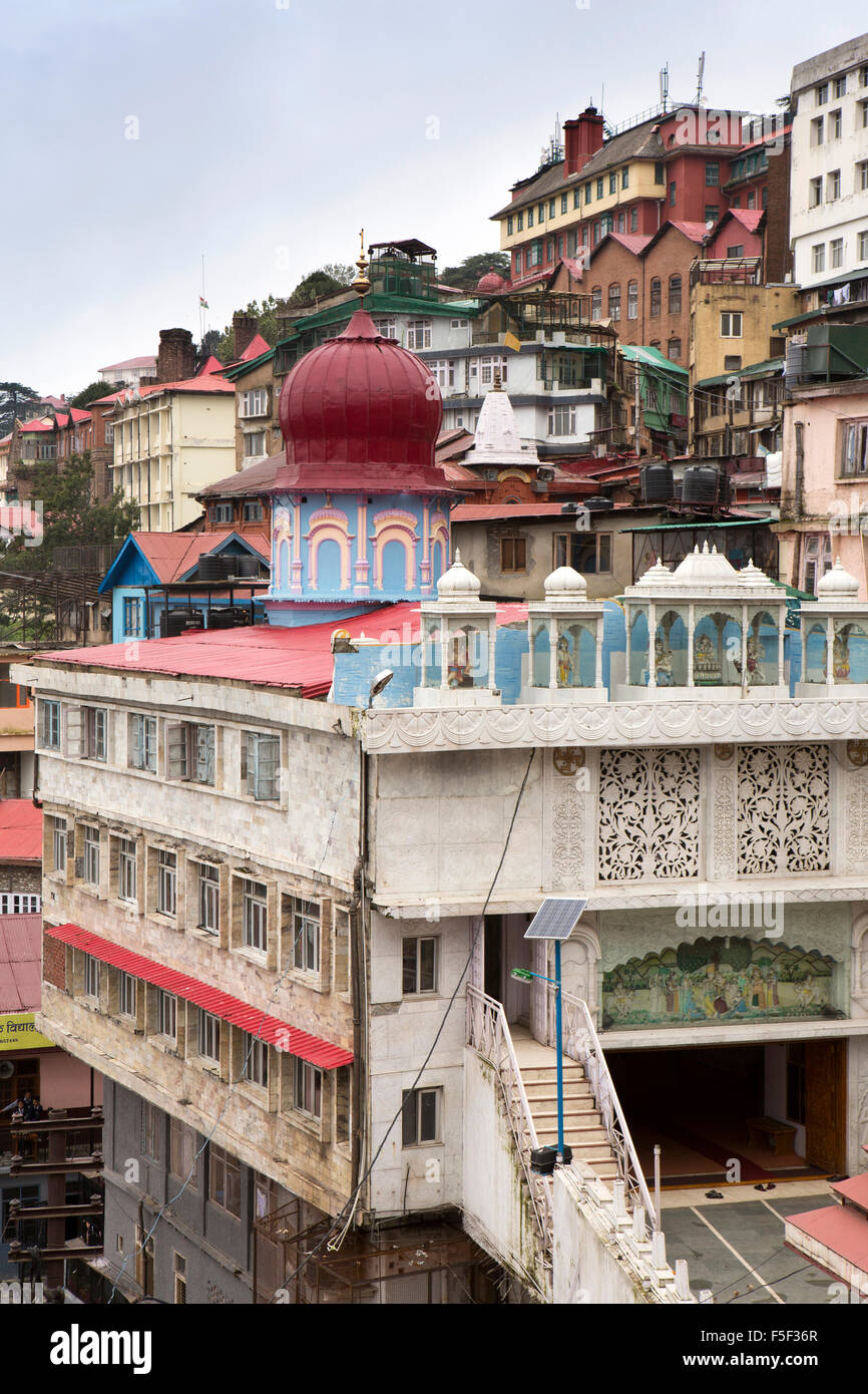India, Himachal Pradesh, Shimla (Simla), Hindu temple built onto steep hillside site Stock Photo