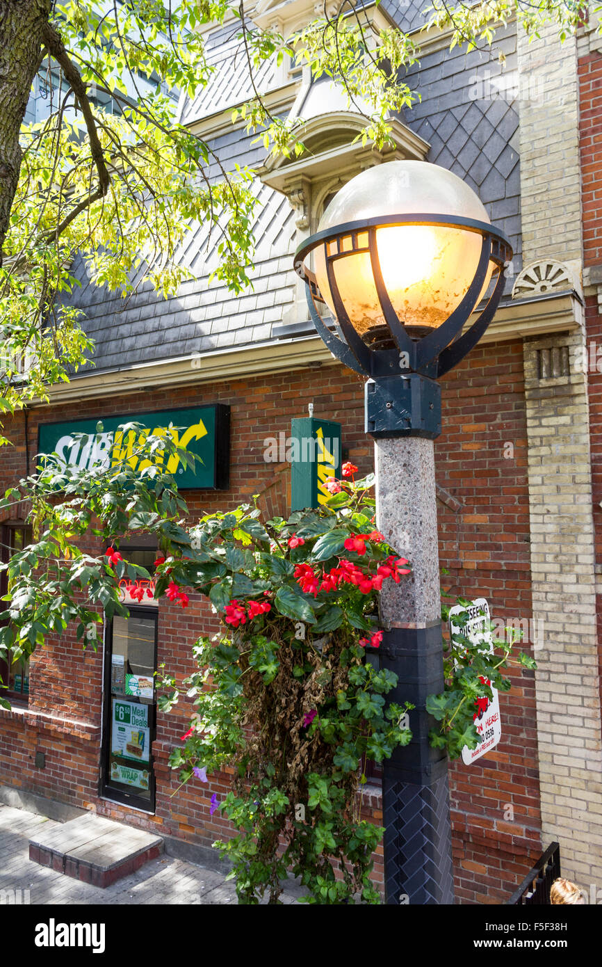 Illuminated street lamp in Toronto, Ontario, Canada Stock Photo