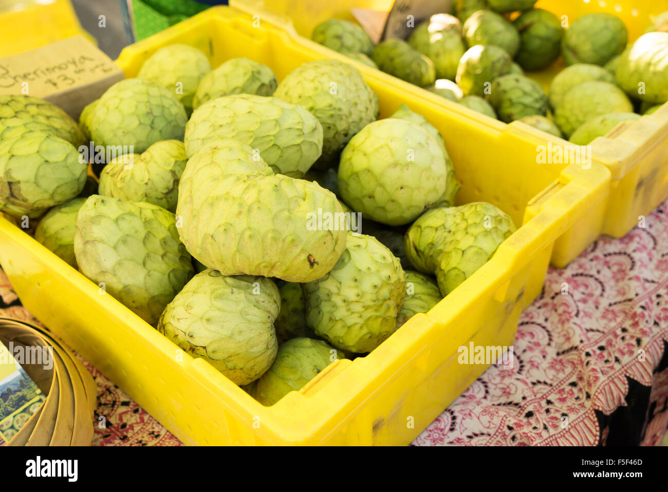 A bin of cherimoya for sale at a farmers market Stock Photo - Alamy