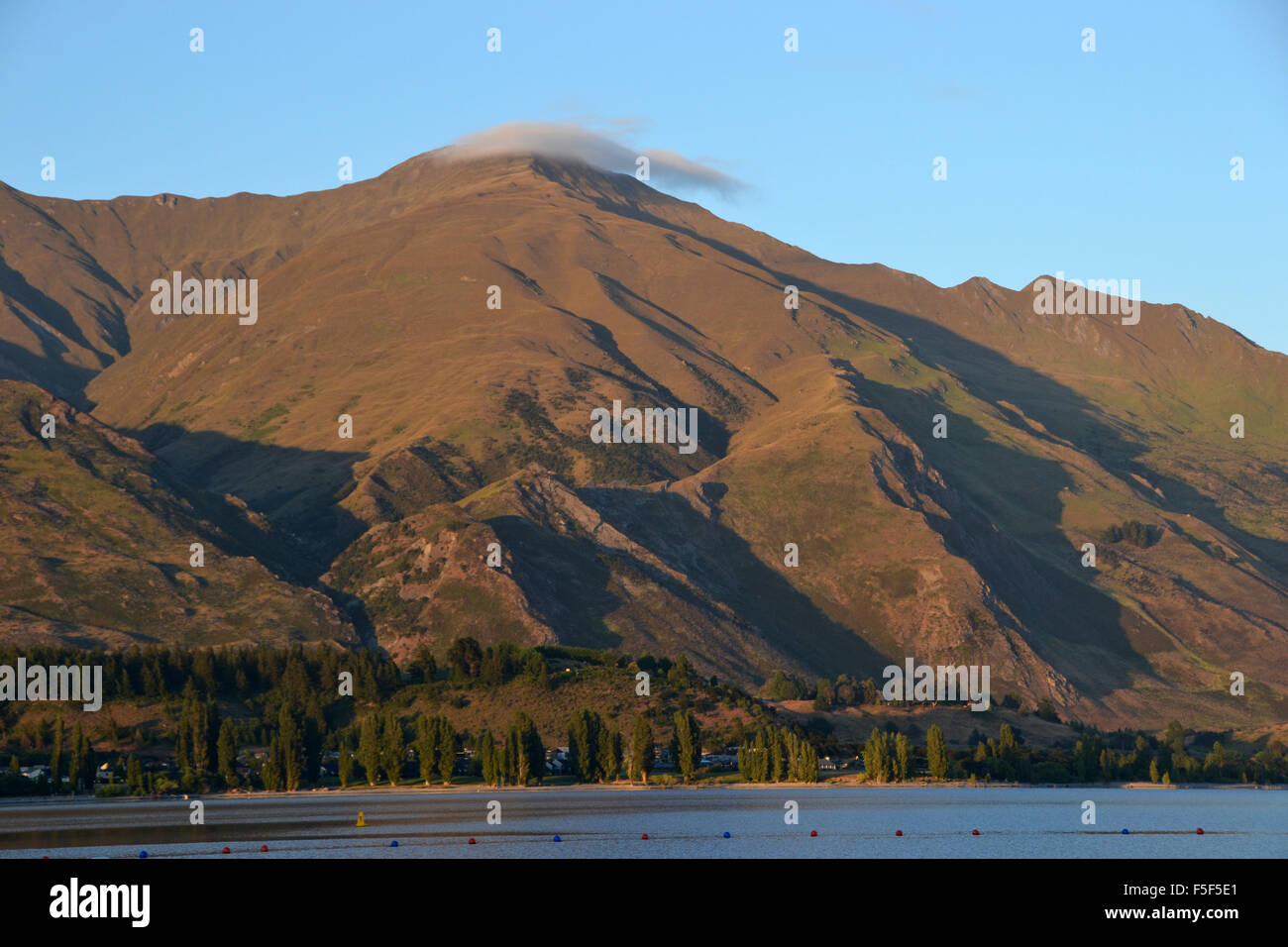 Lake Wanaka shore at dawn, Wanaka, South Island, New Zealand Stock Photo