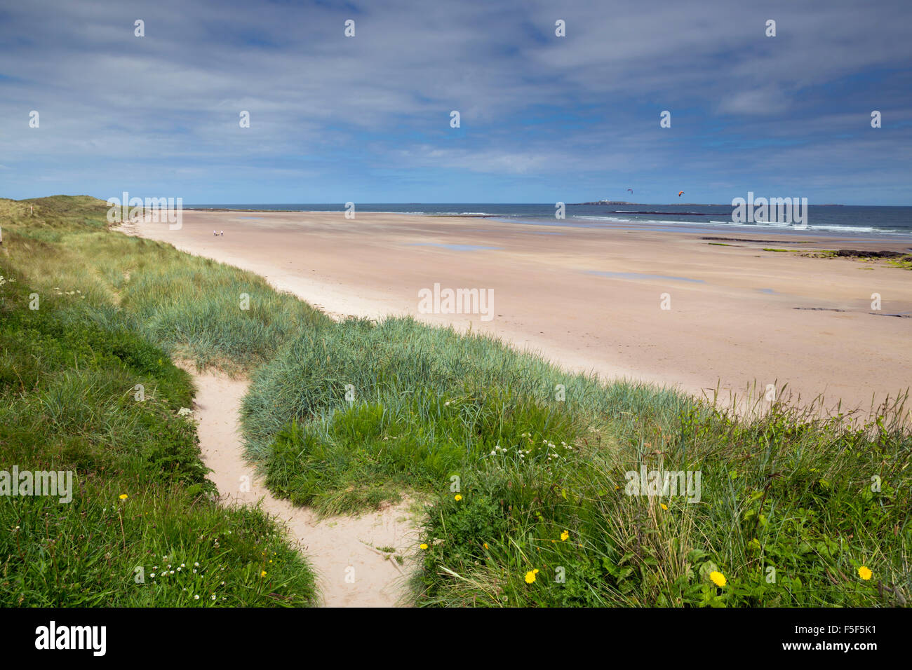 Seahouses Beach; Farne Islands in Distance; Northumberland; UK Stock