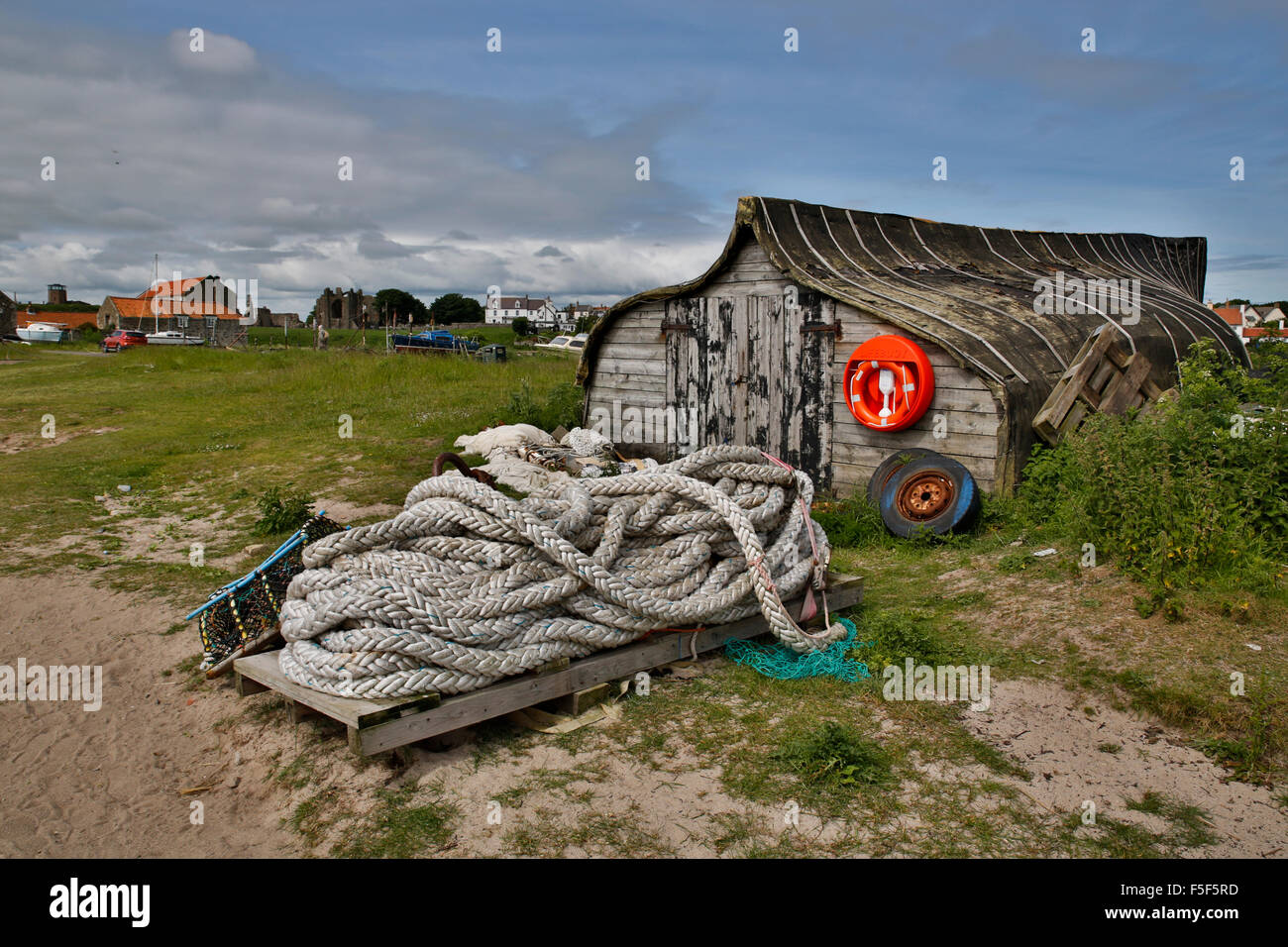 Holy Island; Beach and Boat House Northumberland; UK Stock Photo