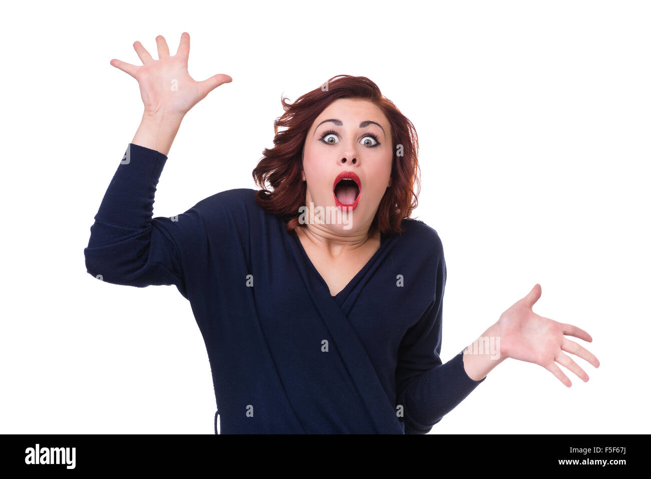 Closeup portrait of surprised young lady isolated on white Stock Photo ...