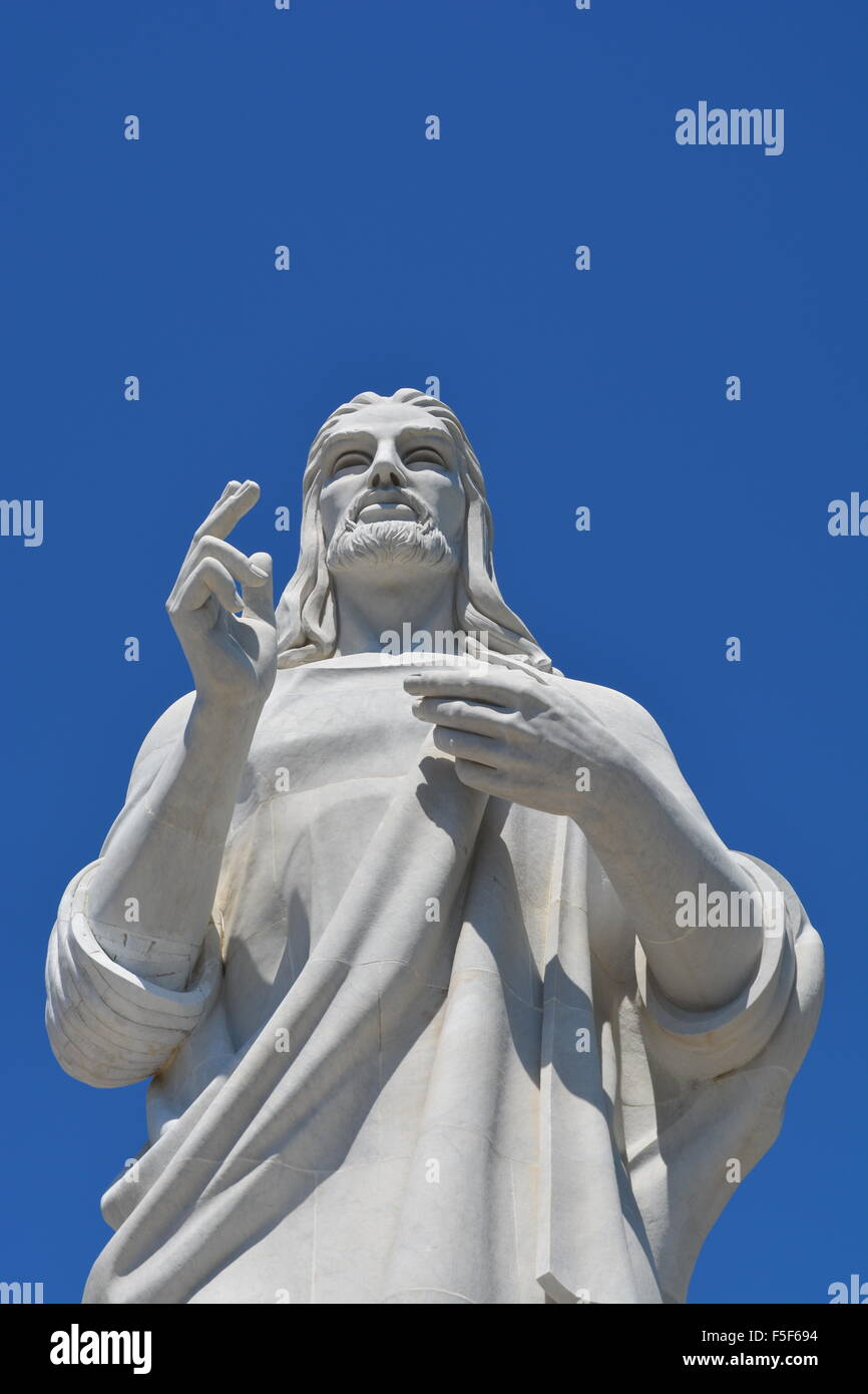 imposing marble statue of Jesus Christ Casablanca Havana Cuba standing