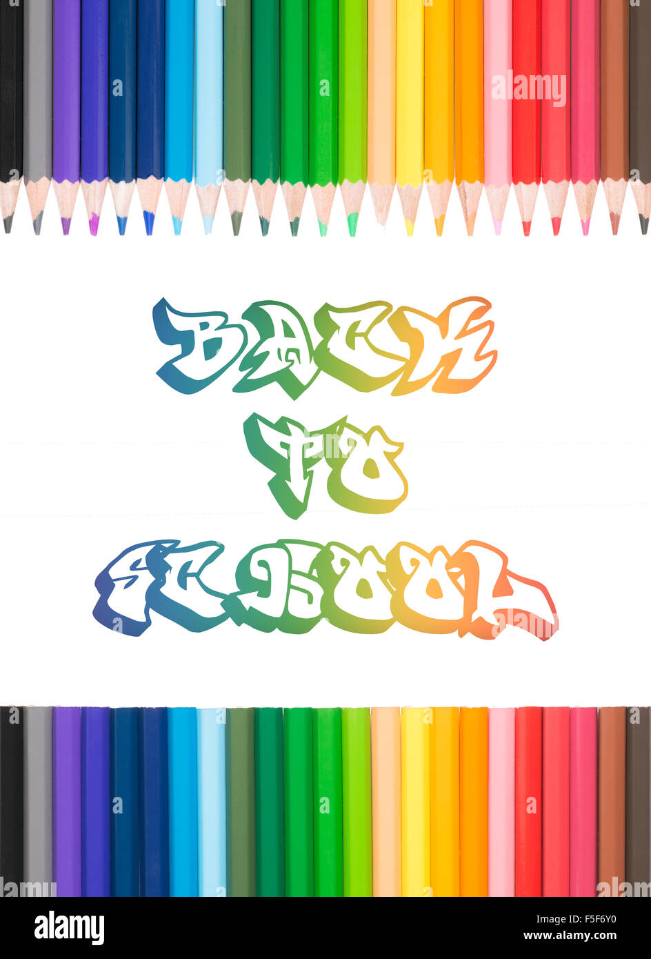 Colored pencil with Back to School text on white background Stock Photo ...