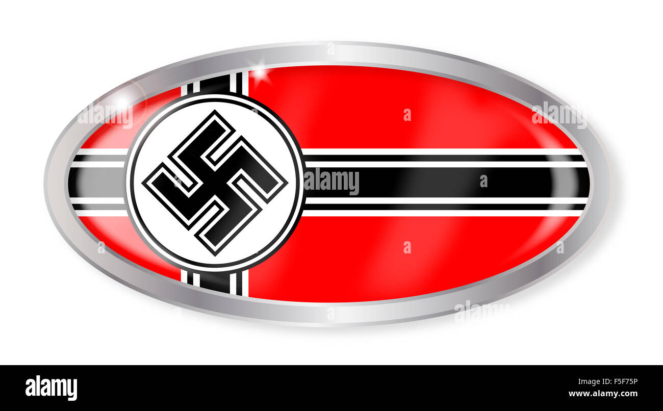 Oval silver button with the Nazi flag isolated on a white background Stock Photo