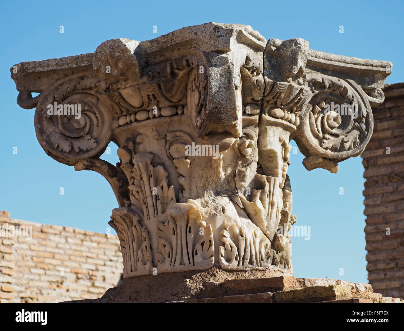 Marble column detail in Ostia Antica a very large Roman excavation site near Rome, Italy Stock Photo