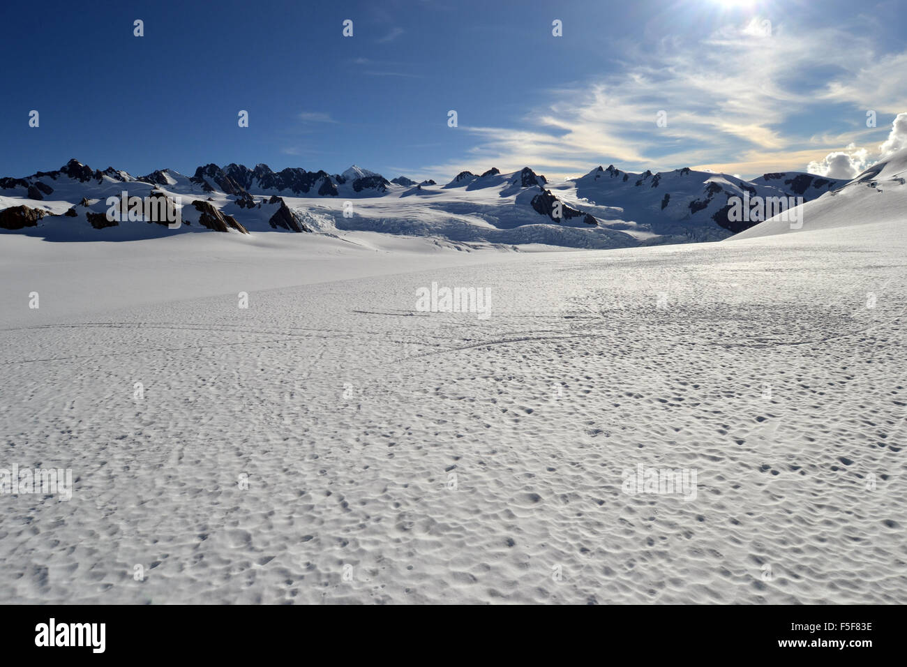 Snow field at Aoraki or Mount Cook National Park, South Island, New Zealand Stock Photo