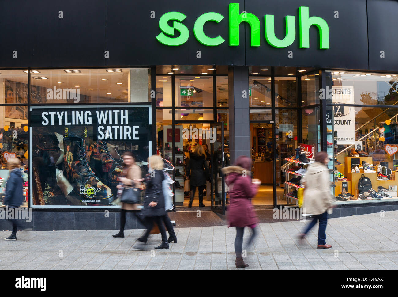 Styling with Satire   Schuh promotion in Liverpool Merseyside, UK. Liverpools business district. Stock Photo