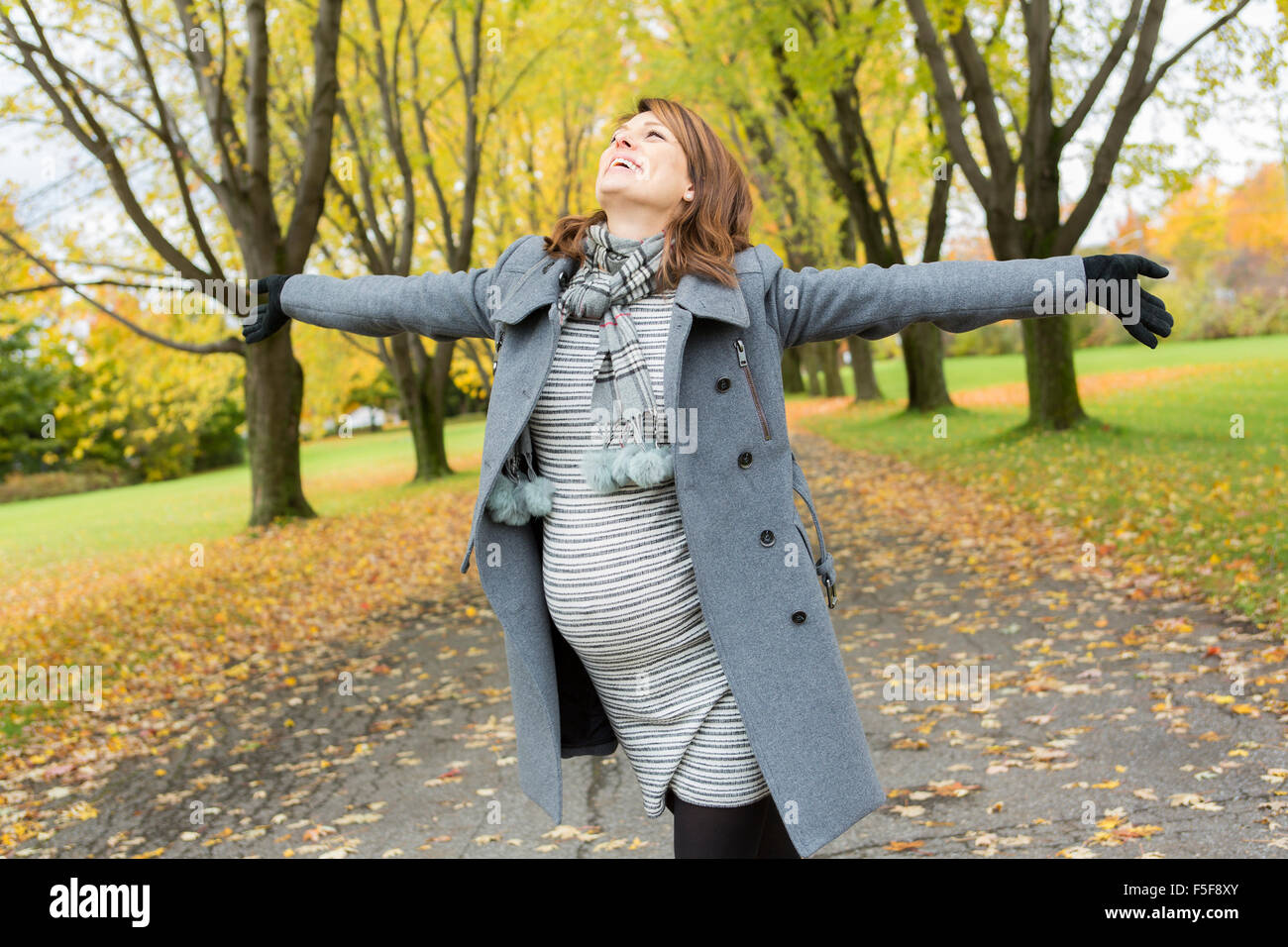 Beautiful pregnant woman in the autumn park Stock Photo - Alamy