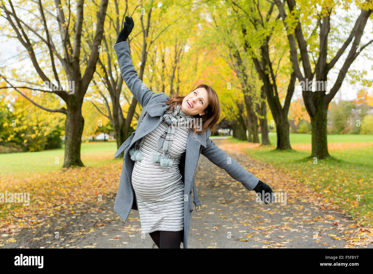Beautiful pregnant woman in the autumn park Stock Photo - Alamy