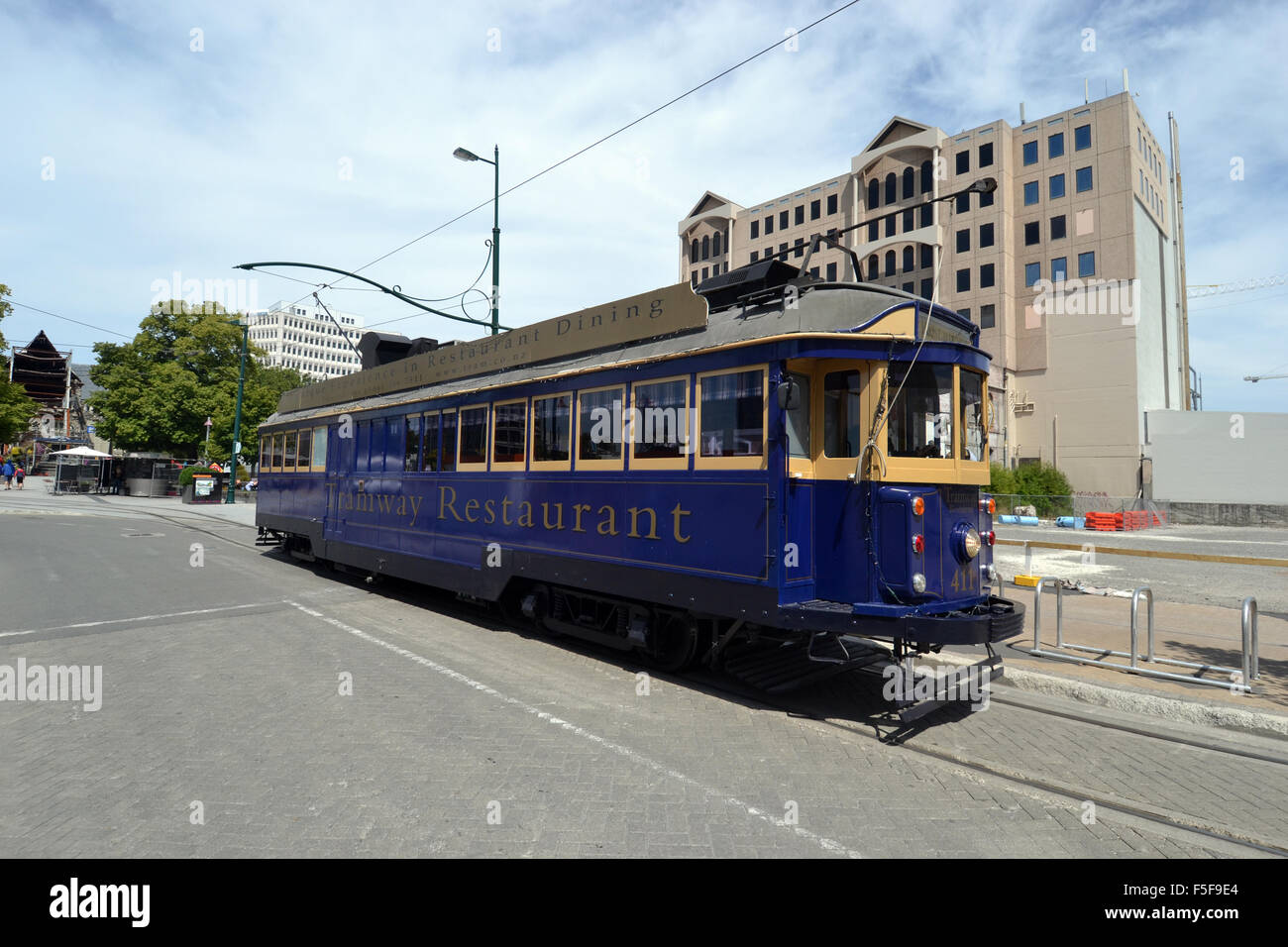 Tram in downtown Christchurch, South Island, New Zealand Stock Photo