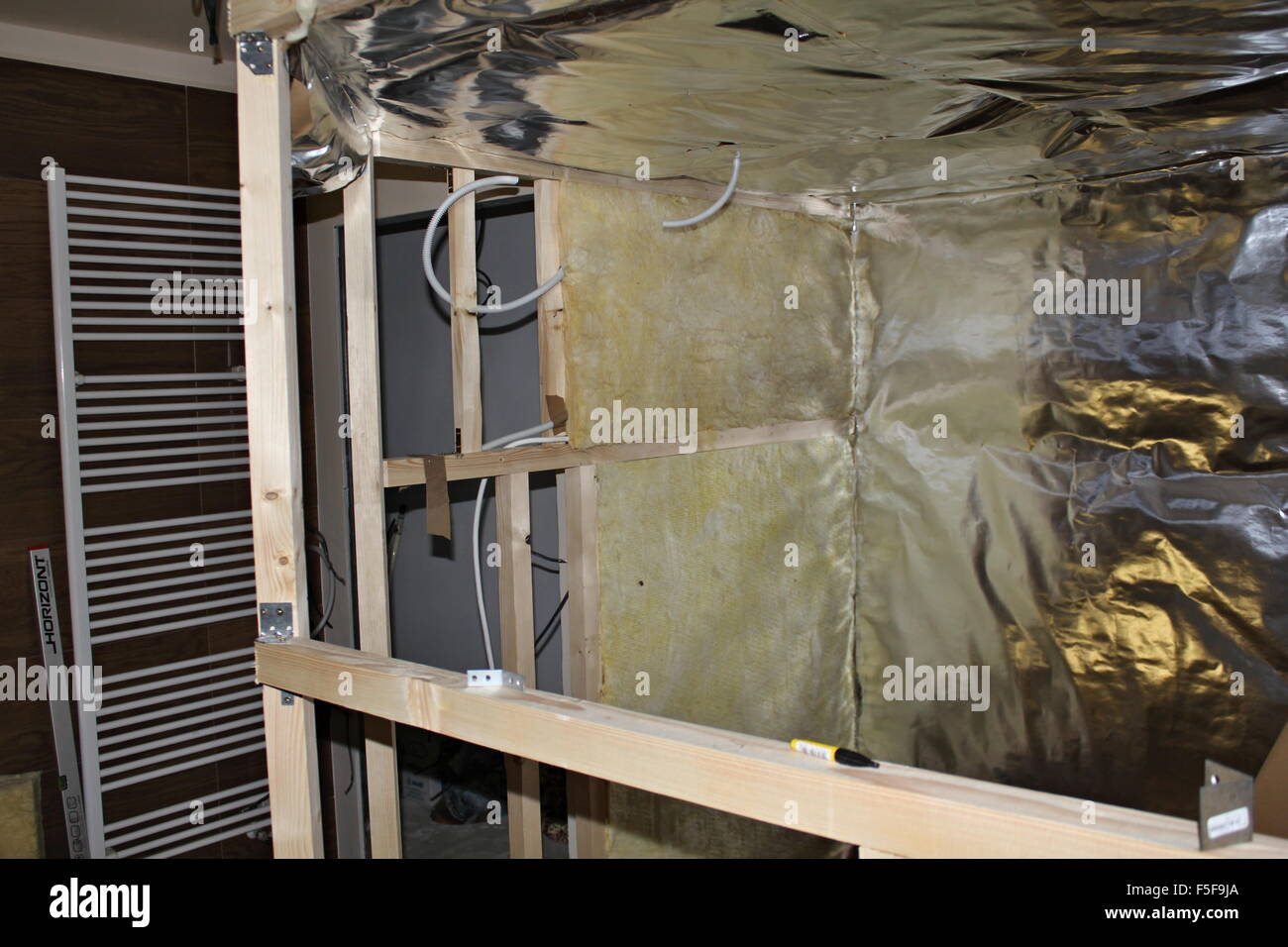 Construction of saunas home (interior Finnish sauna) Stock Photo