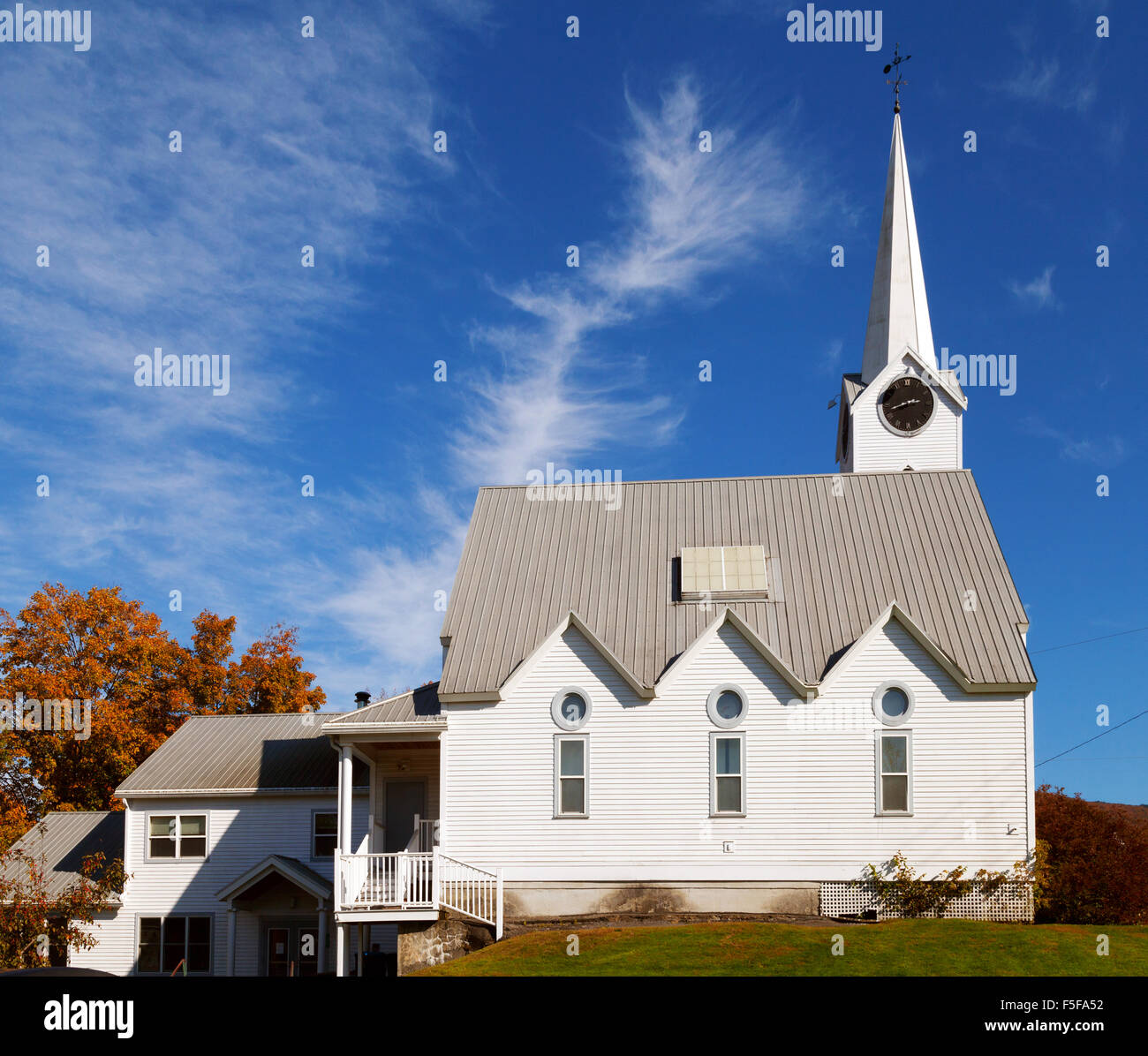 Typical white New England Church, Jeffersonville, Vermont USA Stock Photo