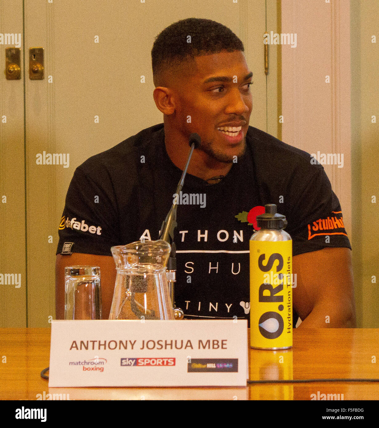 London, UK. 3rd November 2015. Olympic gold medalist and undefeated professional heavyweight boxer Anthony Joshua at a press conference to promote his fight against Dillian Whyte on December 12th in London. Credit:  Paul McCabe/Alamy Live News. Stock Photo