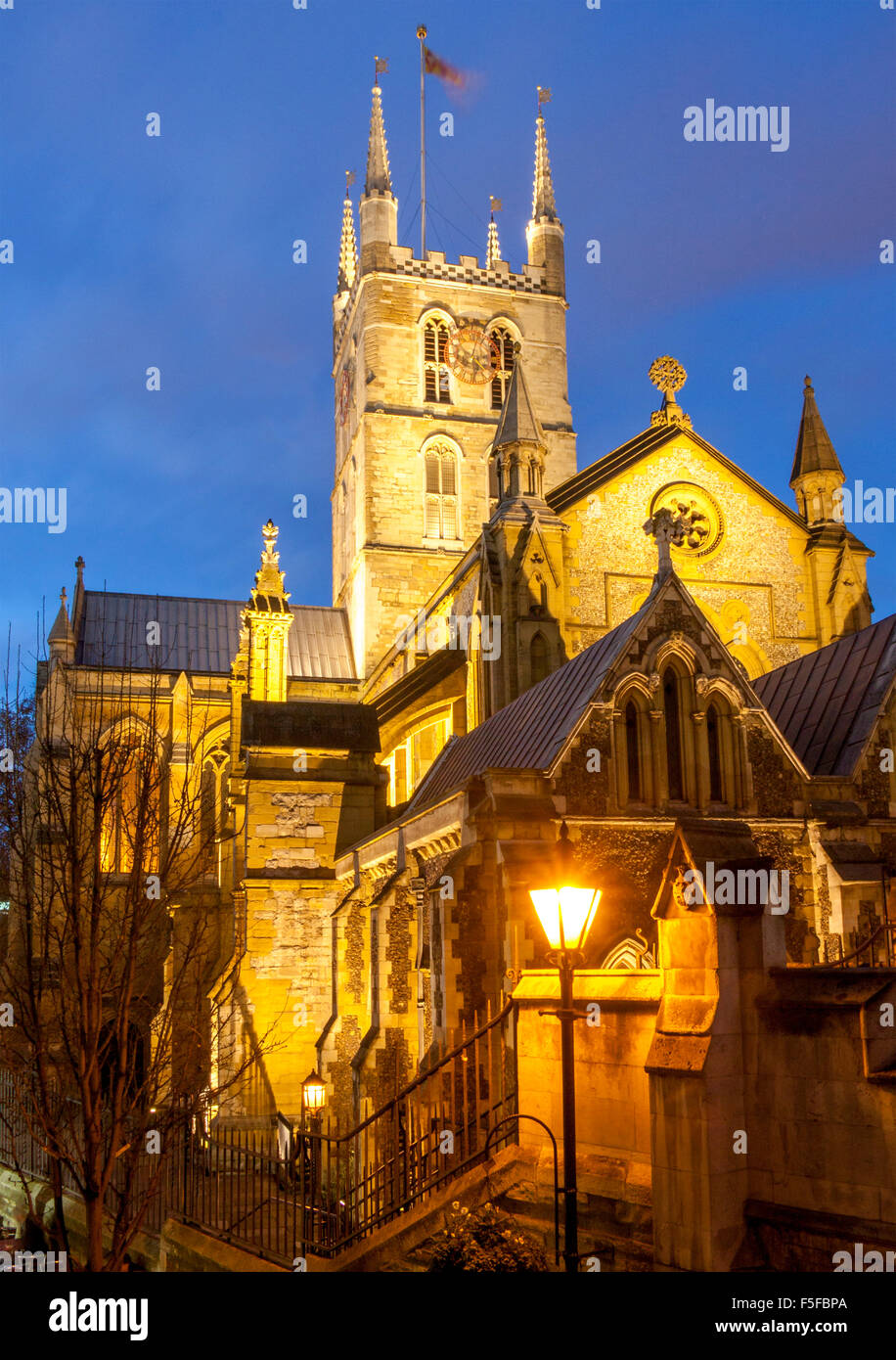 Southwark Cathedral at dusk twilight night London England UK Stock Photo