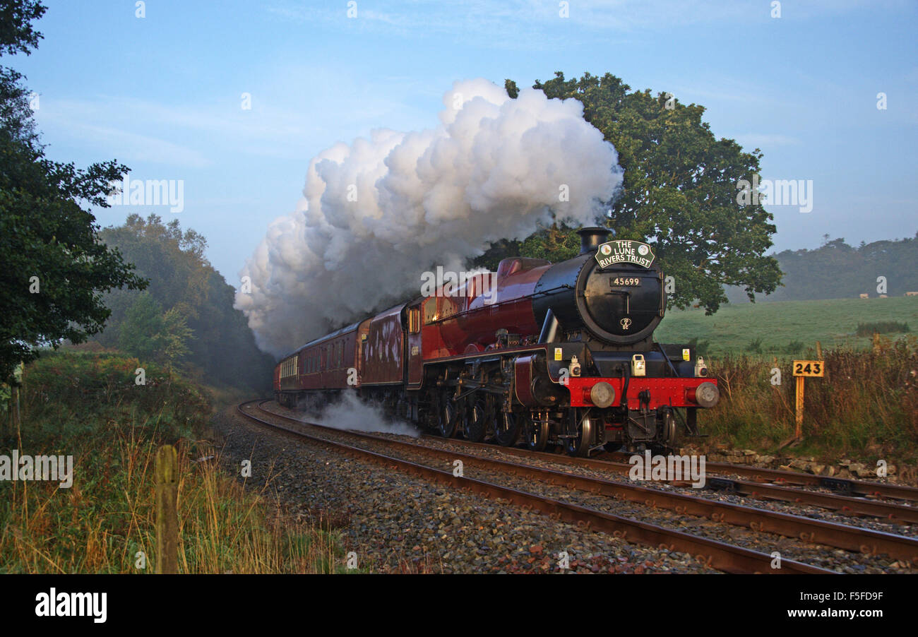 45699 'Galatea' approaches Clapham, North Yorkshire, just after sunrise Stock Photo