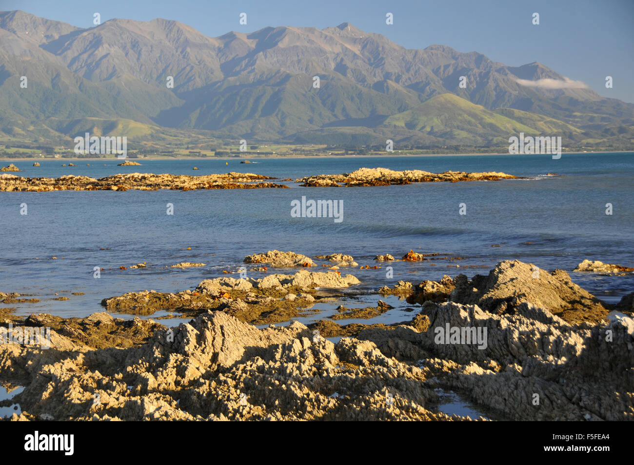 Kaikoura Bay shoreline and mountain range, Kaikoura, South Island, New