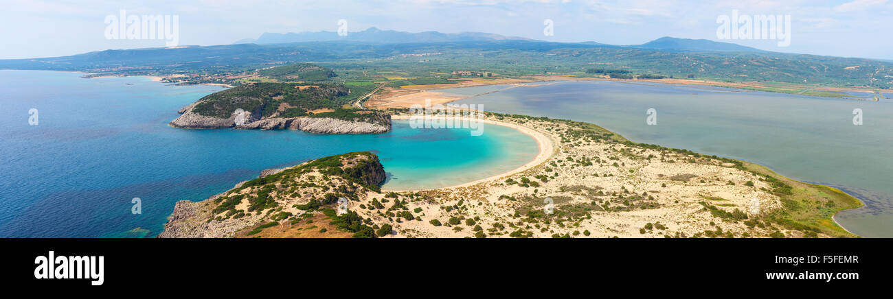 panoramic view on Voidokoilia beach, Messenia, Greece Stock Photo
