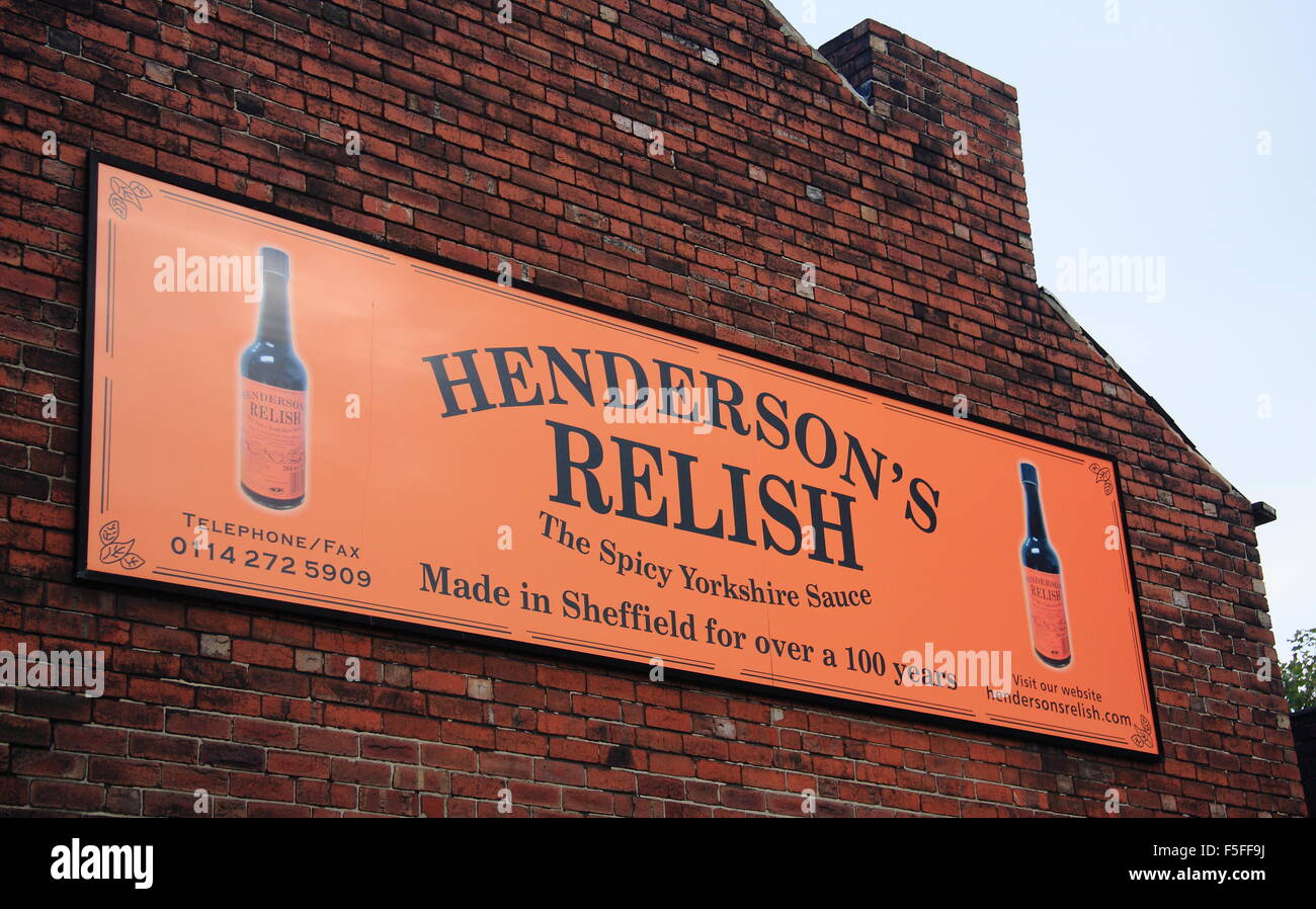 Henderon's Relish sign on the exterior of the company's former factory on Leavygreave Road in Sheffield Yorkshire England UK EU Stock Photo
