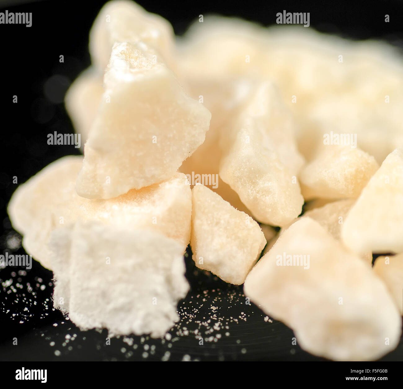 Crack cocaine is a form of cocaine that can be smoked. Also called rock,  work, hard, iron, cavvy, base. Mostly known as crack Stock Photo - Alamy