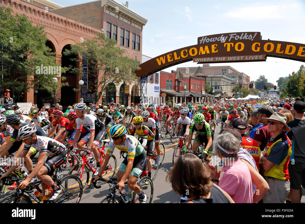 Men's road race, USA Pro Challenge bicycle race, Golden, Colorado USA Stock Photo