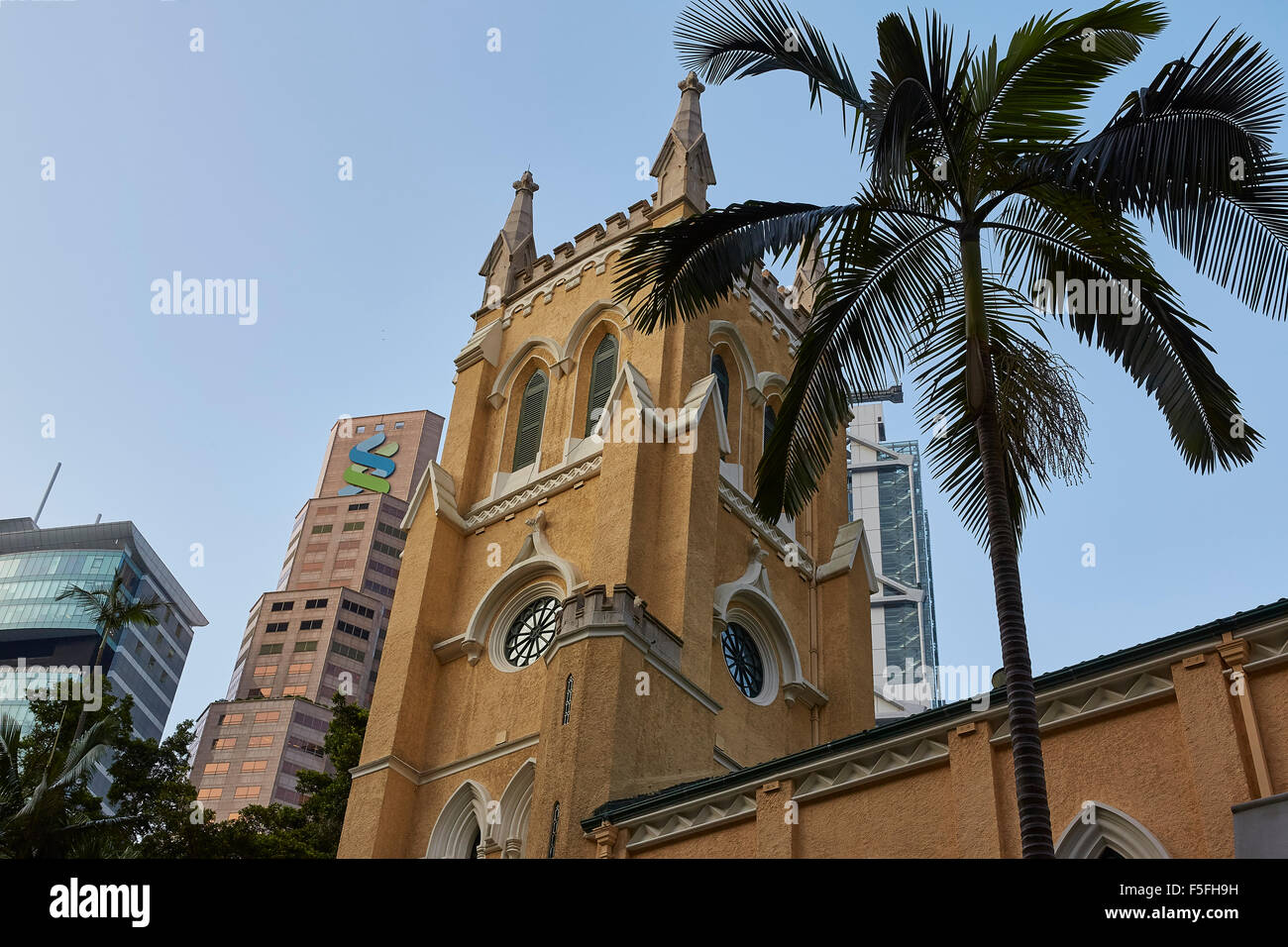St John's Cathedral With The Central District Skyline Behind, Hong Kong. 8 October 2015. Stock Photo