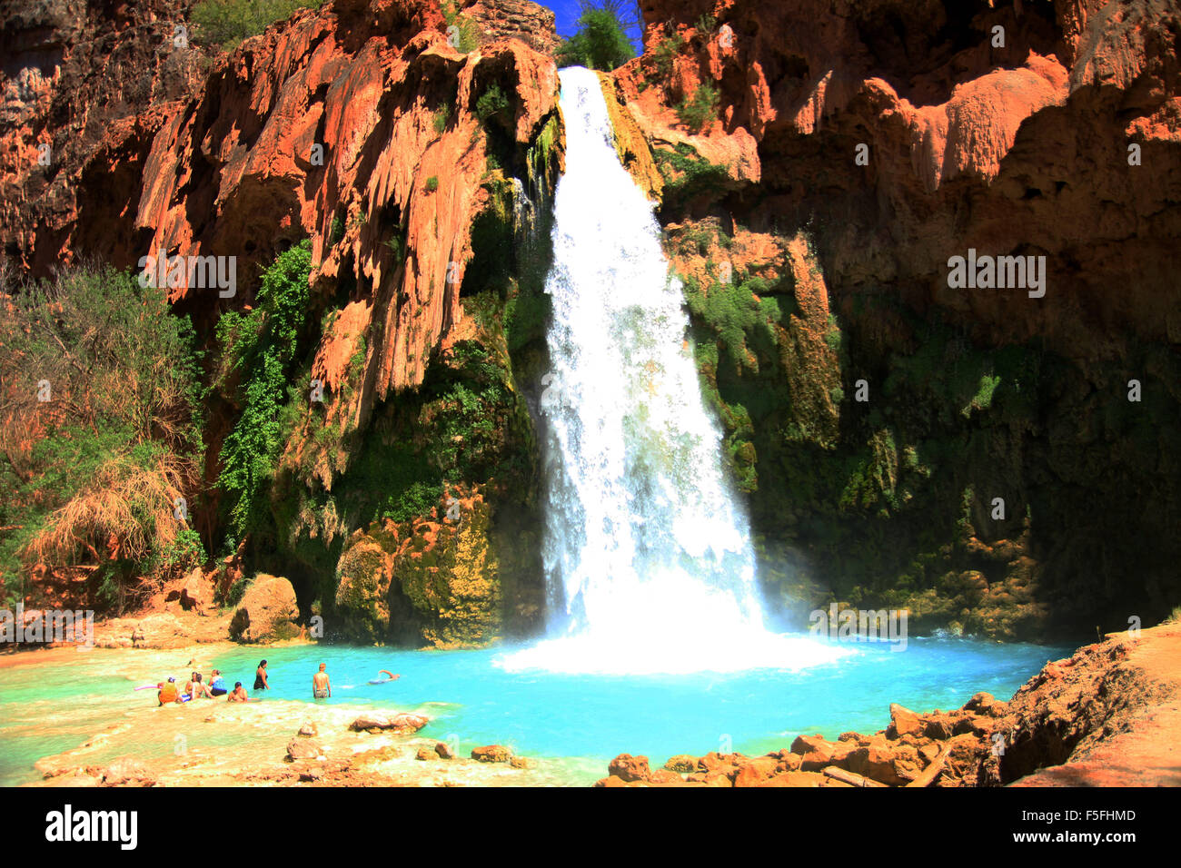Majestic waterfalls and beautiful scenery on the Havasupai Indian reservation in the Grand Canyon, Arizona, USA Stock Photo