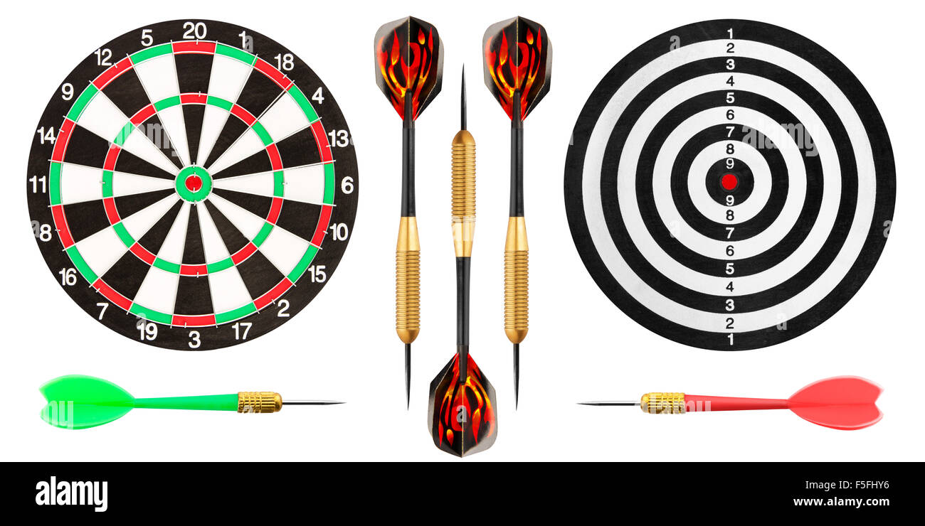 Dart board and darts on white background Stock Photo Alamy