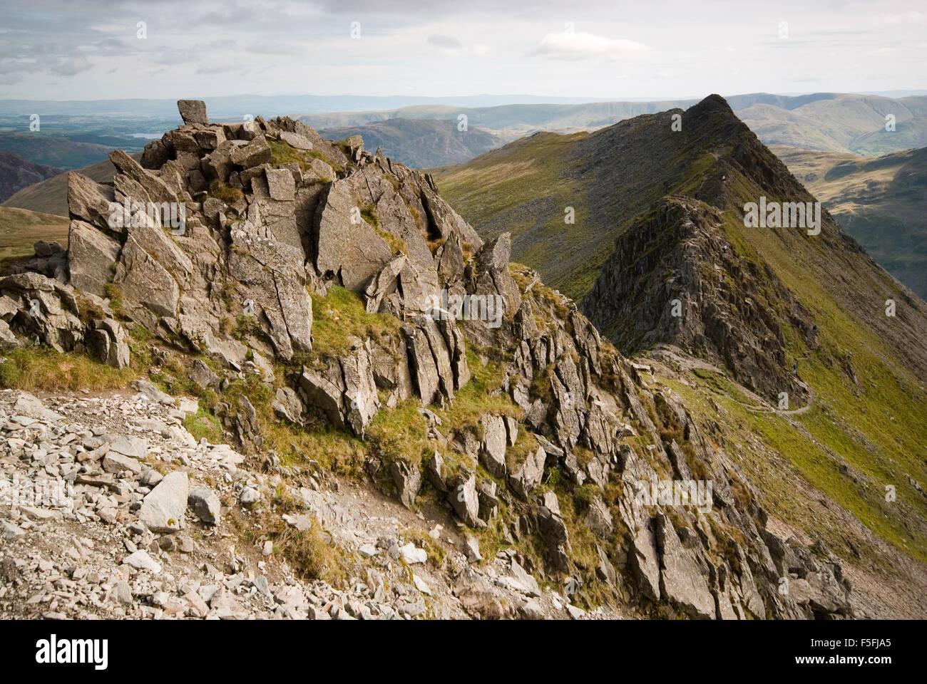 View of the knife edge ridge of Striding Edge in The Lake District National Park, Cumbria, England UK. Stock Photo