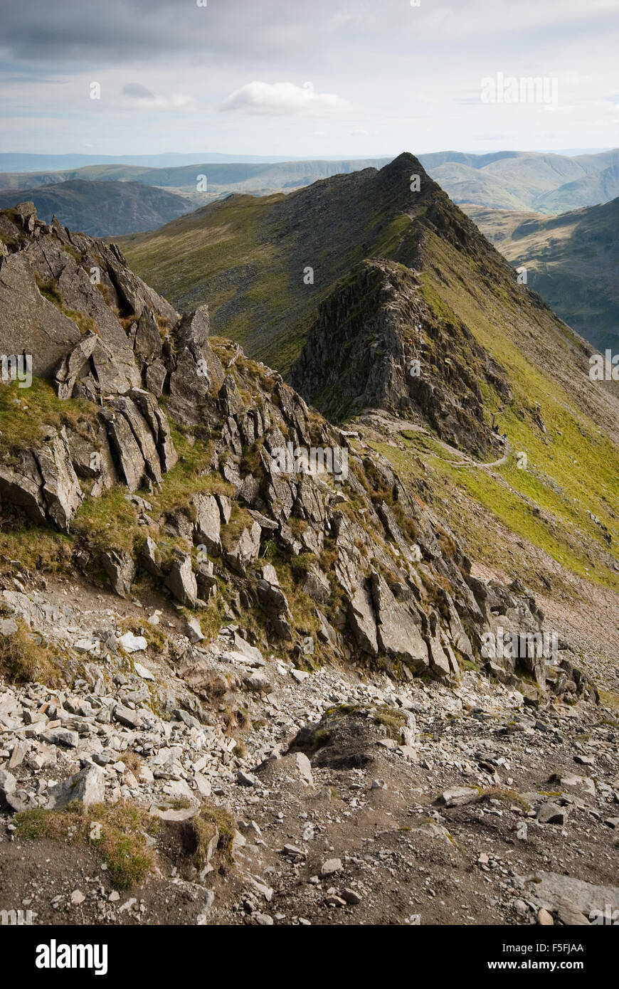 View of the knife edge ridge of Striding Edge in The Lake District ...