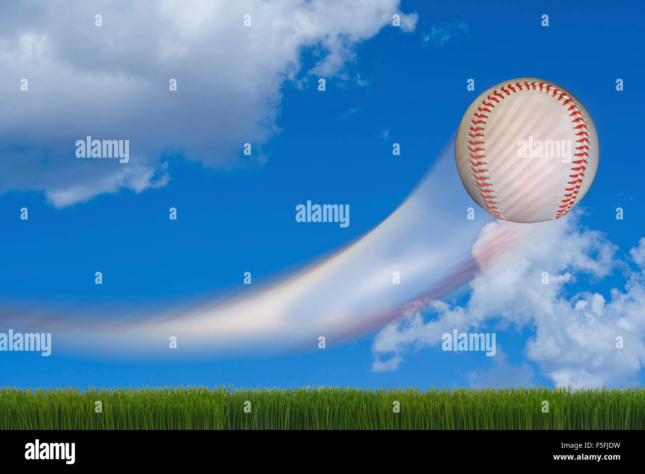 Fast baseball going through the air with room for your type. Stock Photo