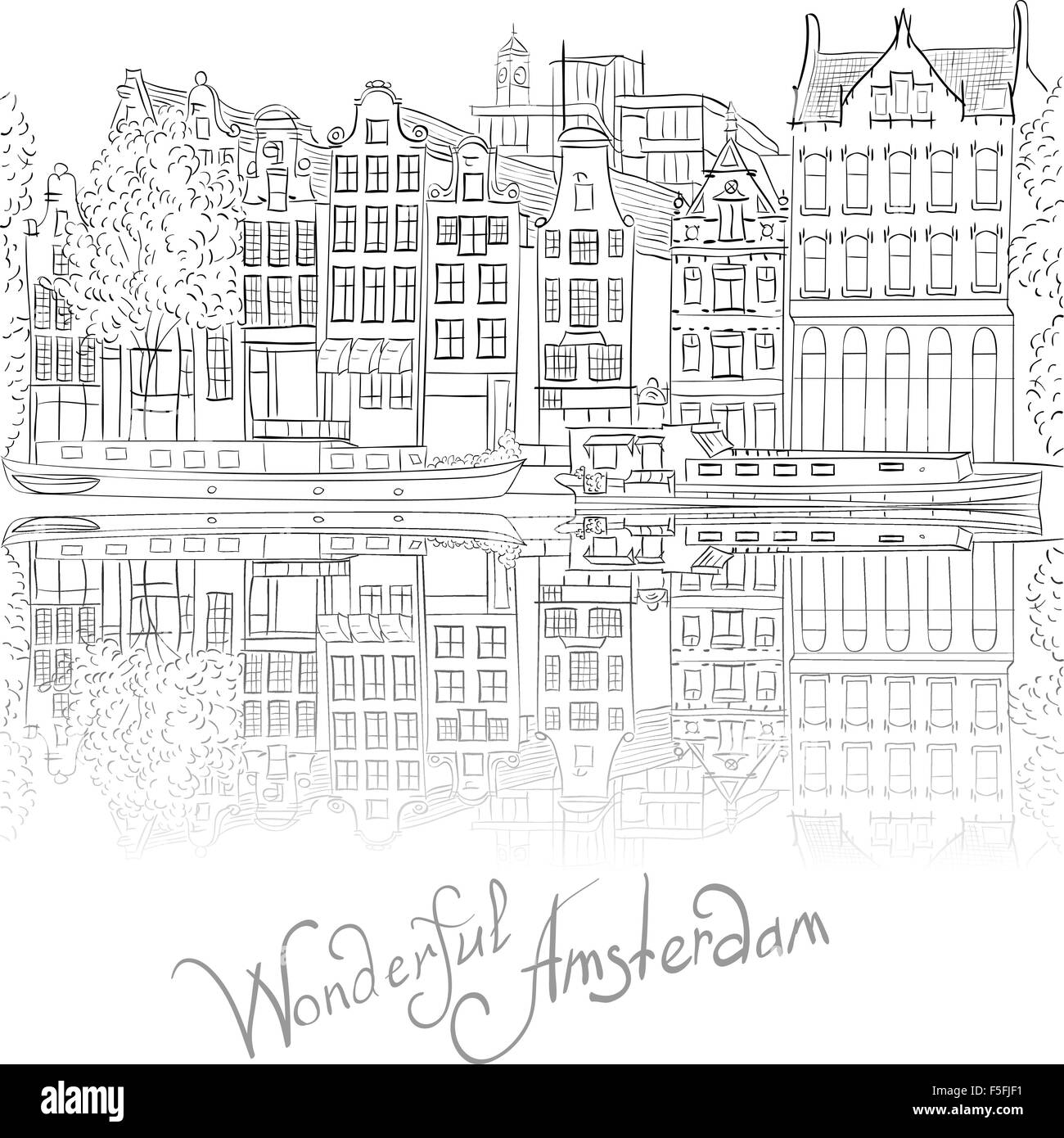 Vector city view of Amsterdam canal Stock Vector
