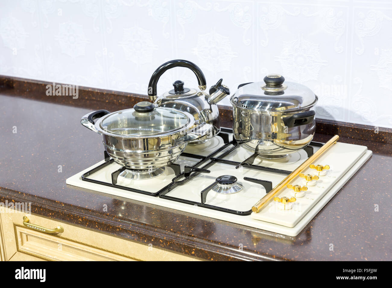 Saucepans on the stove Stock Photo Alamy